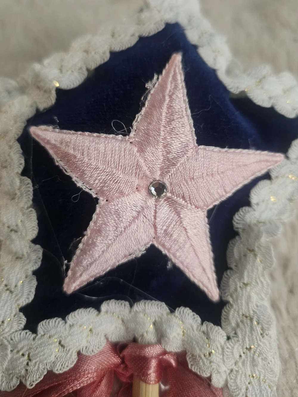 Decorative Star Pillow Wand with Gold Embroidery and Crystal Accent - Navy Blue